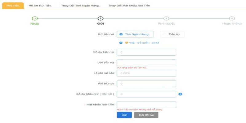 Điền thông tin rút tiền theo yêu cầu nhà cái 